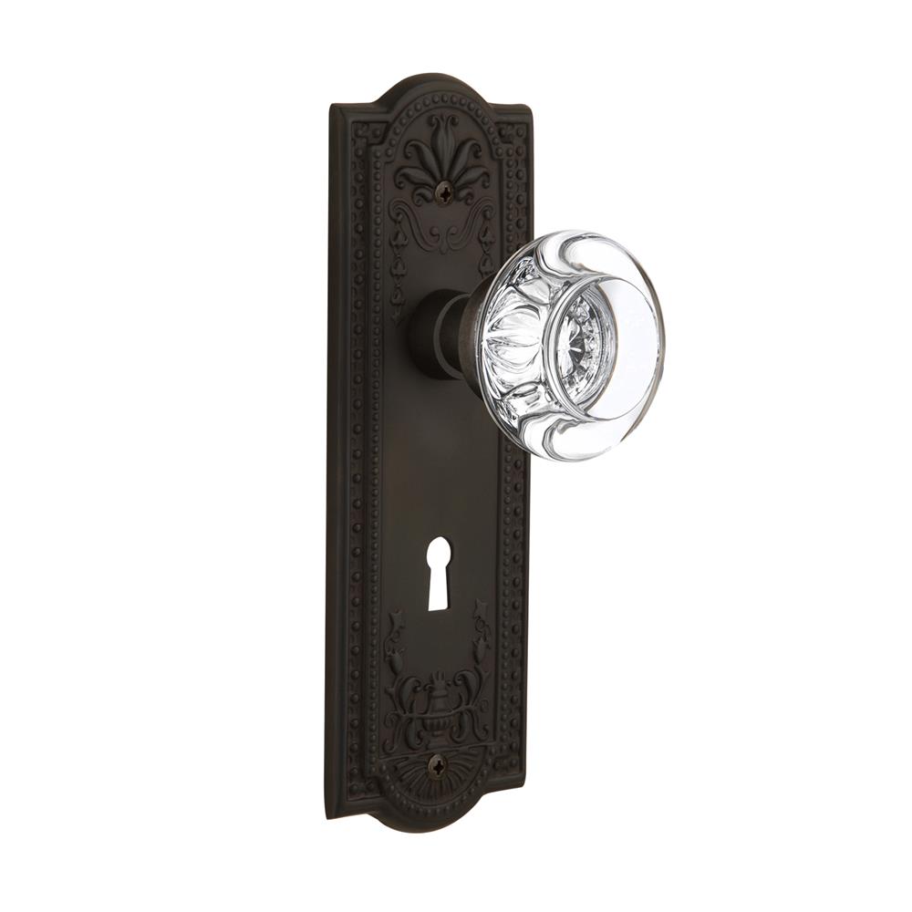 Nostalgic Warehouse MEARCC Single Dummy Meadows Plate with Round Clear Crystal Knob with Keyhole in Oil Rubbed Bronze